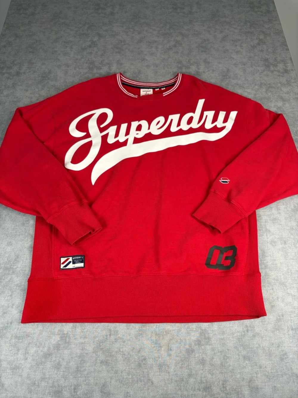 Superdry Sweatshirt Mens XL Red Graphic Crewneck Logo Pullover
